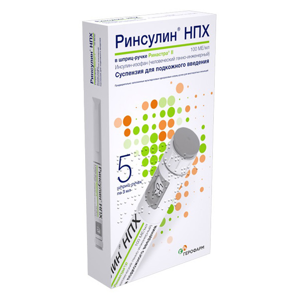 Ринсулин НПХ сусп п/к 100МЕ/мл 3мл №5 картр
