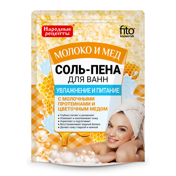 Народные рецепты соль-пена д/ванн Молоко мед 200г