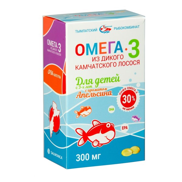 Омега-3 из дикого камчат лосося д/дет 300мг №84 апельсин