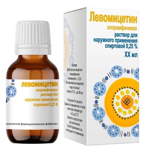 Левомицетин р-р д/нар прим спиртовой 0,25% 25мл