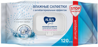 Аура Фэмили салфетки влажные а/бакт с крышкой №120